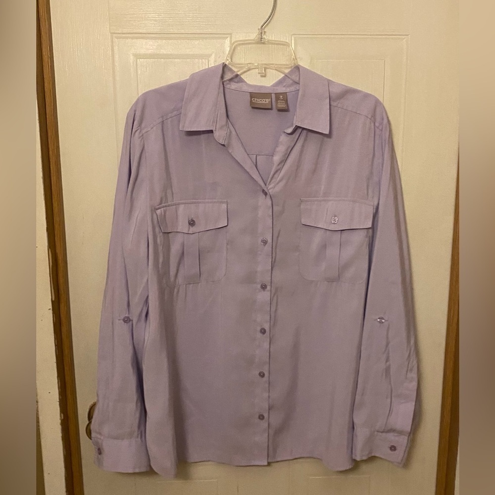Chico's Light Purple Silky Soft Utility Blouse Size 3 (XL)
